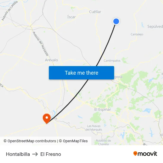 Hontalbilla to El Fresno map