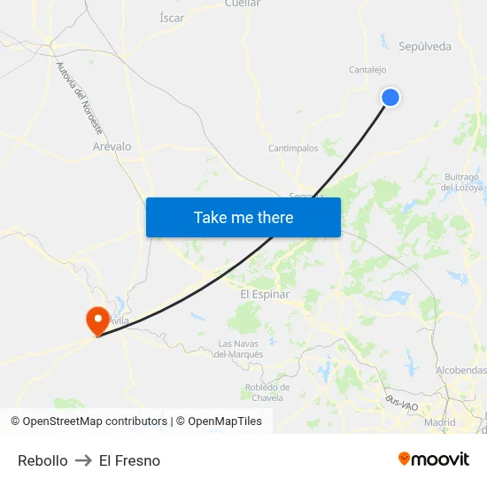 Rebollo to El Fresno map