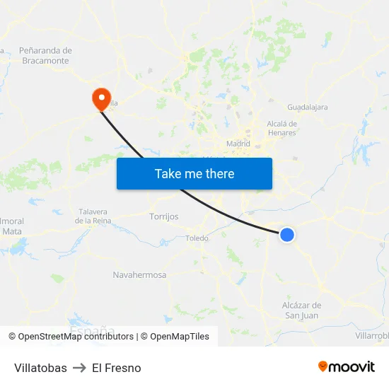 Villatobas to El Fresno map