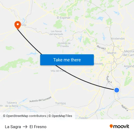La Sagra to El Fresno map