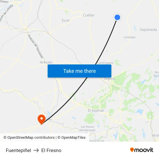 Fuentepiñel to El Fresno map