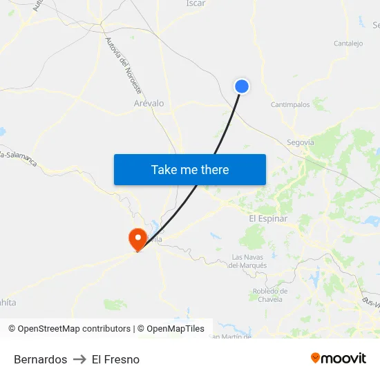 Bernardos to El Fresno map