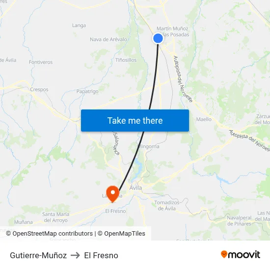 Gutierre-Muñoz to El Fresno map