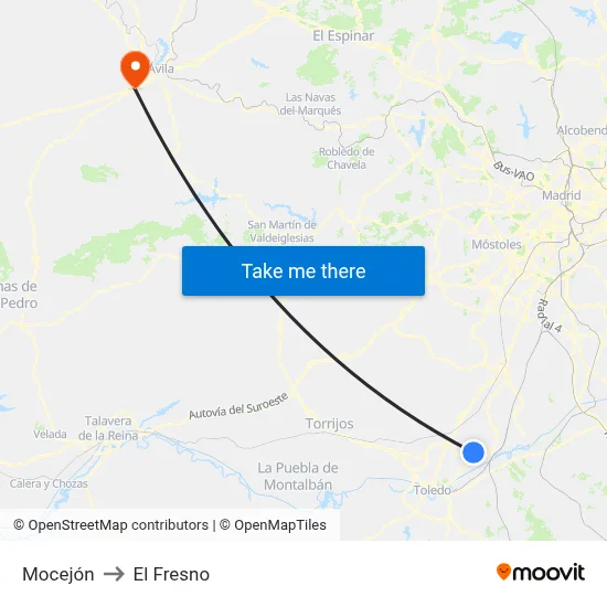 Mocejón to El Fresno map