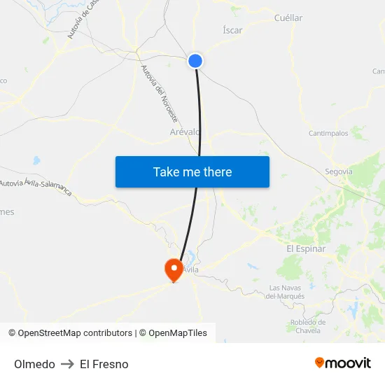 Olmedo to El Fresno map