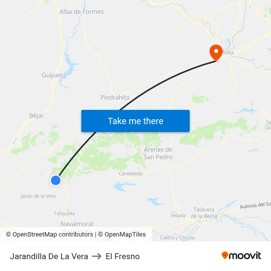 Jarandilla De La Vera to El Fresno map