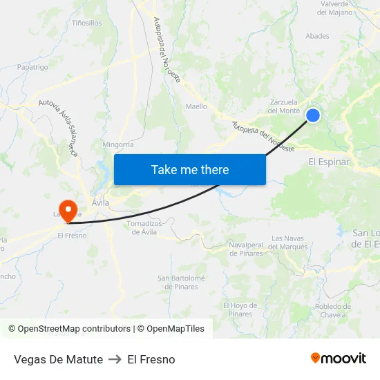 Vegas De Matute to El Fresno map