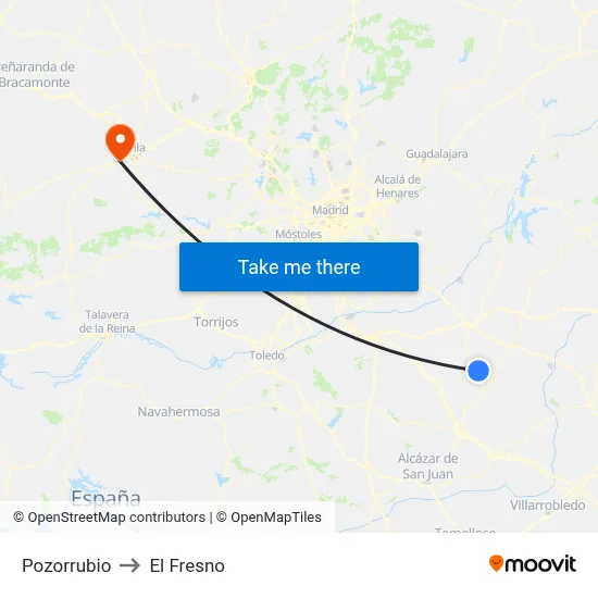 Pozorrubio to El Fresno map