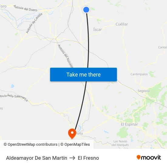 Aldeamayor De San Martín to El Fresno map