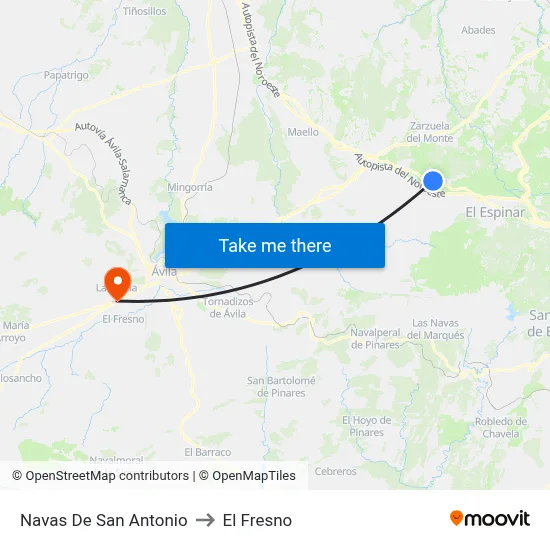 Navas De San Antonio to El Fresno map