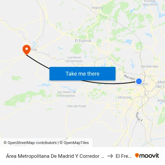 Área Metropolitana De Madrid Y Corredor Del Henares to El Fresno map