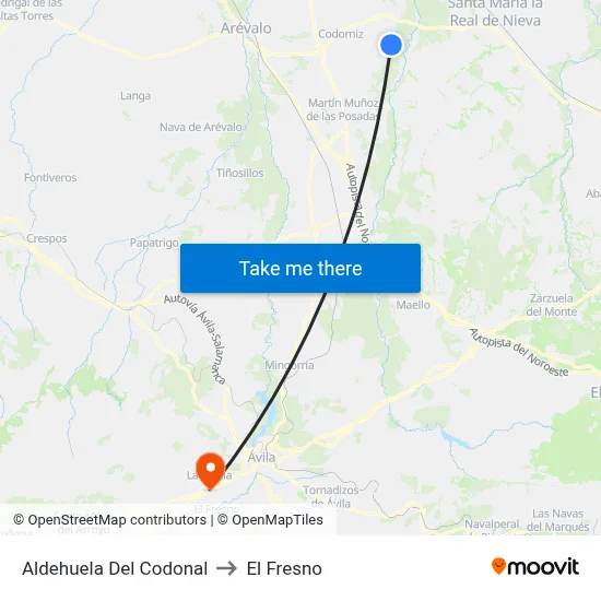 Aldehuela Del Codonal to El Fresno map