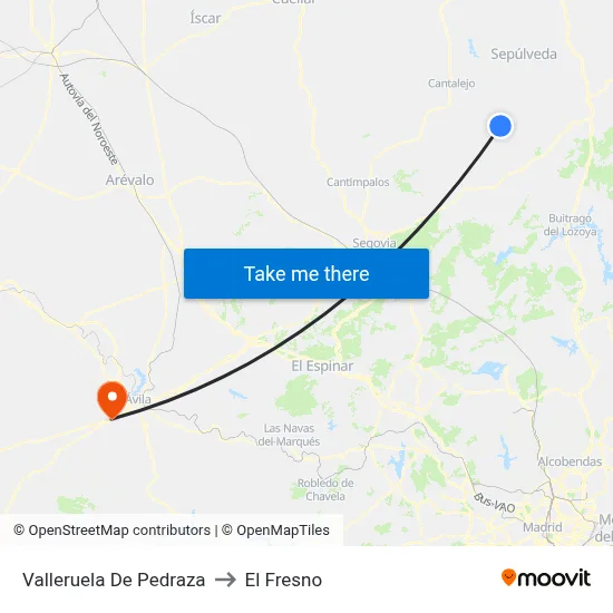 Valleruela De Pedraza to El Fresno map