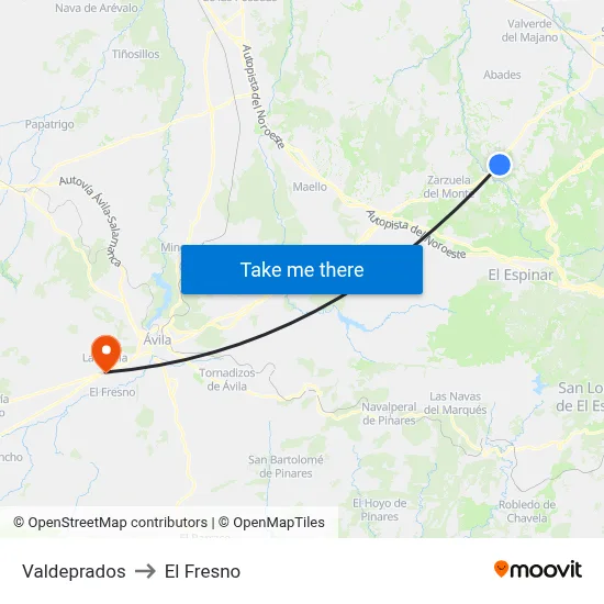Valdeprados to El Fresno map