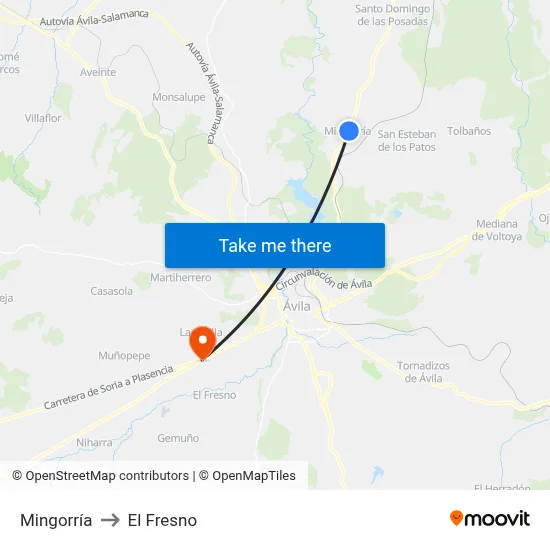 Mingorría to El Fresno map