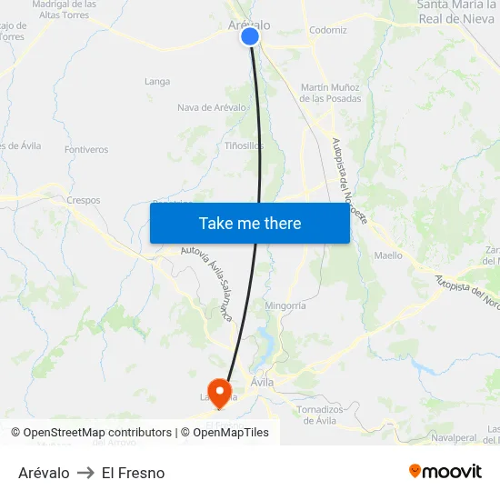 Arévalo to El Fresno map