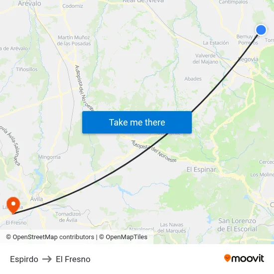 Espirdo to El Fresno map