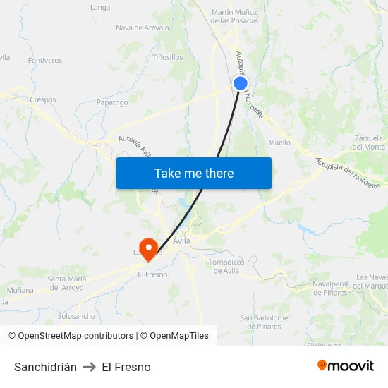 Sanchidrián to El Fresno map