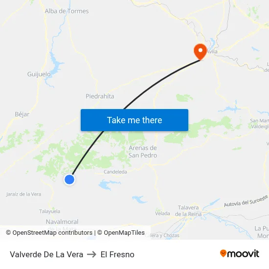 Valverde De La Vera to El Fresno map