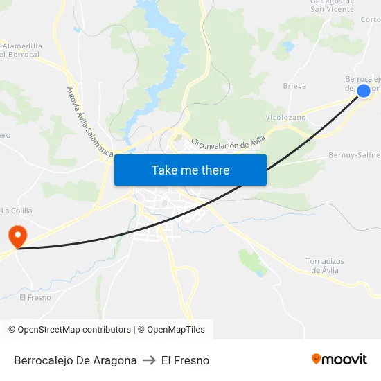 Berrocalejo De Aragona to El Fresno map