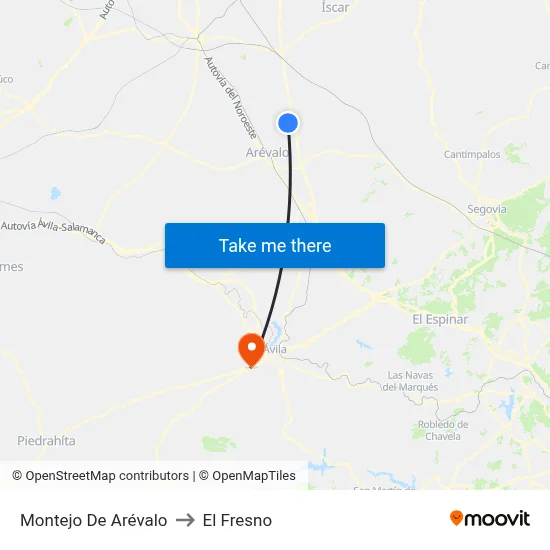 Montejo De Arévalo to El Fresno map
