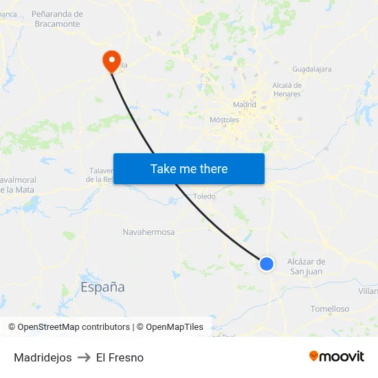 Madridejos to El Fresno map
