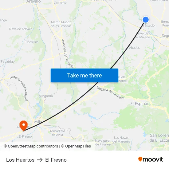 Los Huertos to El Fresno map