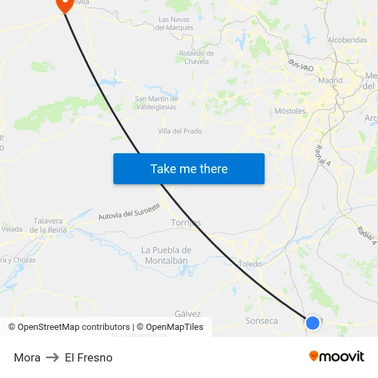 Mora to El Fresno map