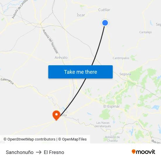 Sanchonuño to El Fresno map