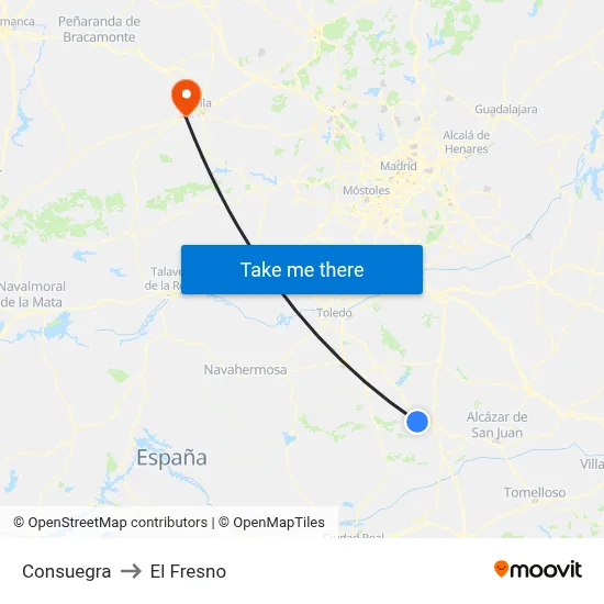 Consuegra to El Fresno map