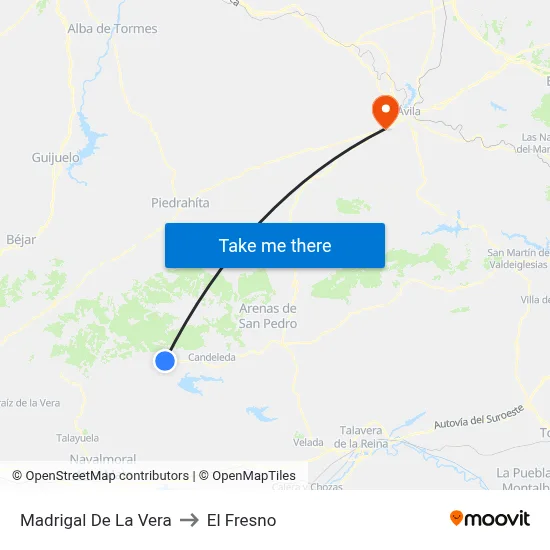 Madrigal De La Vera to El Fresno map