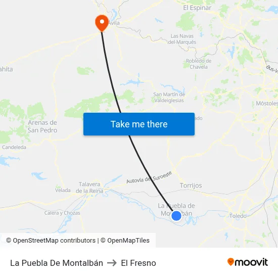 La Puebla De Montalbán to El Fresno map