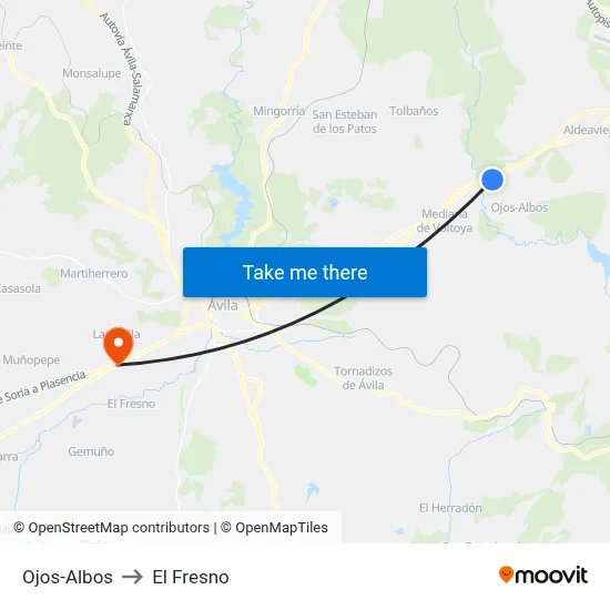 Ojos-Albos to El Fresno map