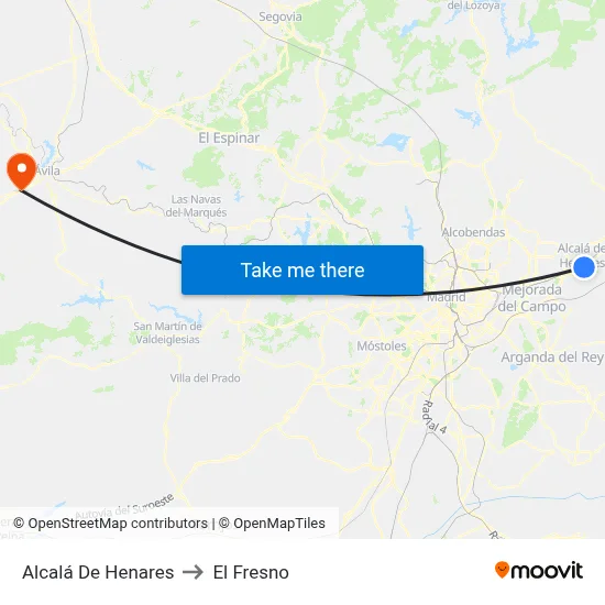 Alcalá De Henares to El Fresno map