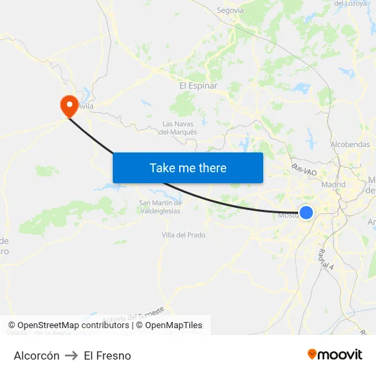 Alcorcón to El Fresno map