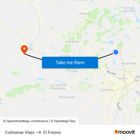 Colmenar Viejo to El Fresno map