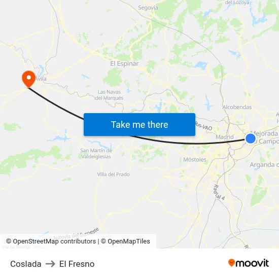 Coslada to El Fresno map