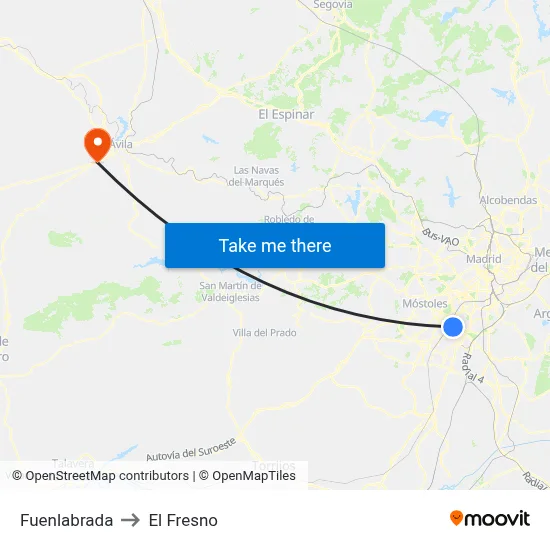Fuenlabrada to El Fresno map
