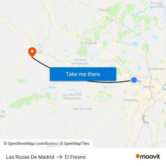 Las Rozas De Madrid to El Fresno map
