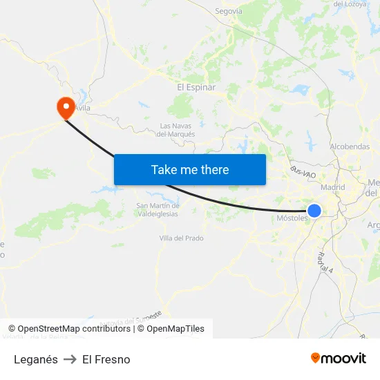 Leganés to El Fresno map