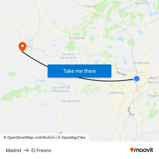 Madrid to El Fresno map