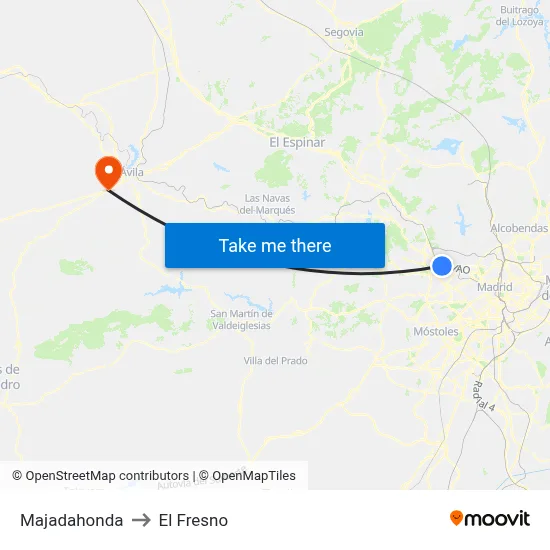 Majadahonda to El Fresno map
