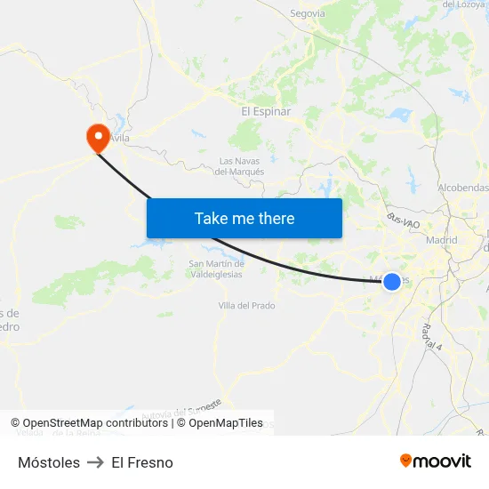 Móstoles to El Fresno map