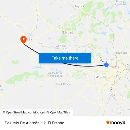Pozuelo De Alarcón to El Fresno map