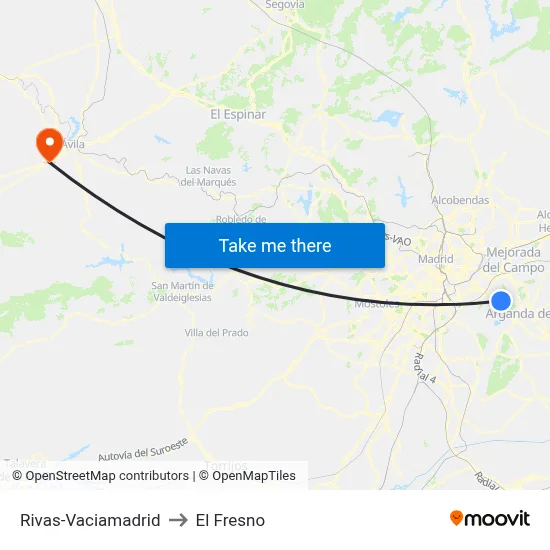 Rivas-Vaciamadrid to El Fresno map