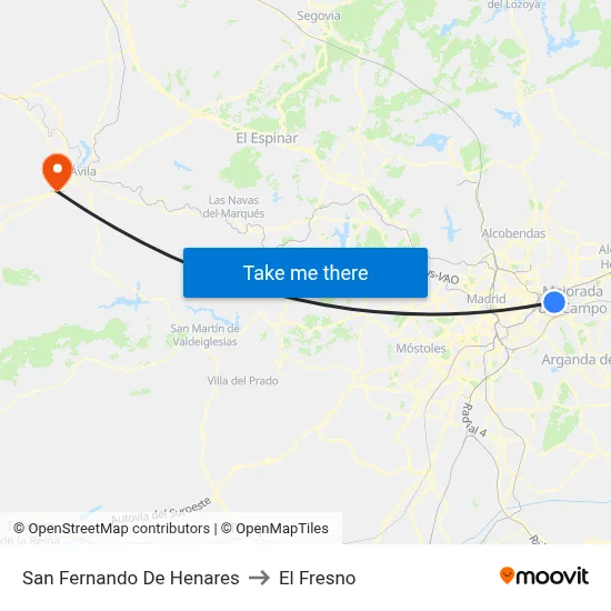 San Fernando De Henares to El Fresno map