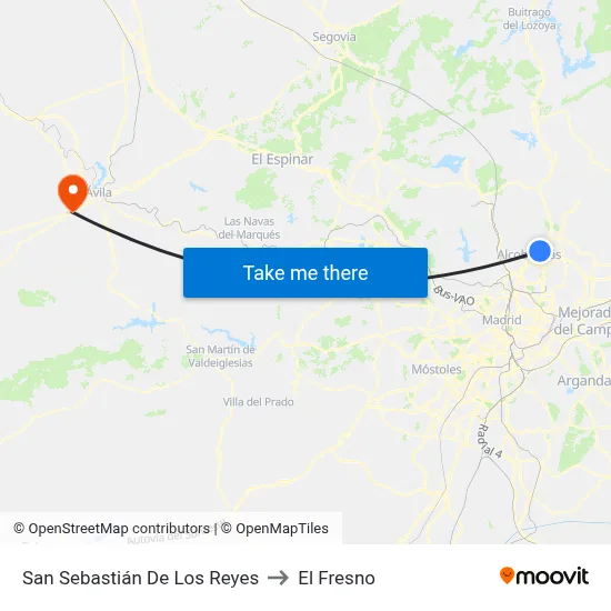 San Sebastián De Los Reyes to El Fresno map