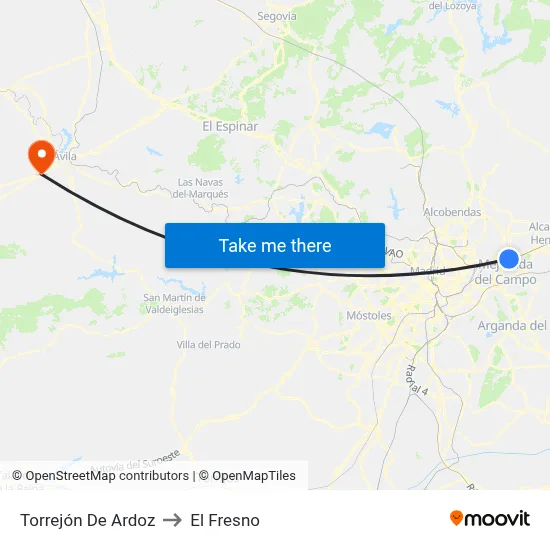 Torrejón De Ardoz to El Fresno map