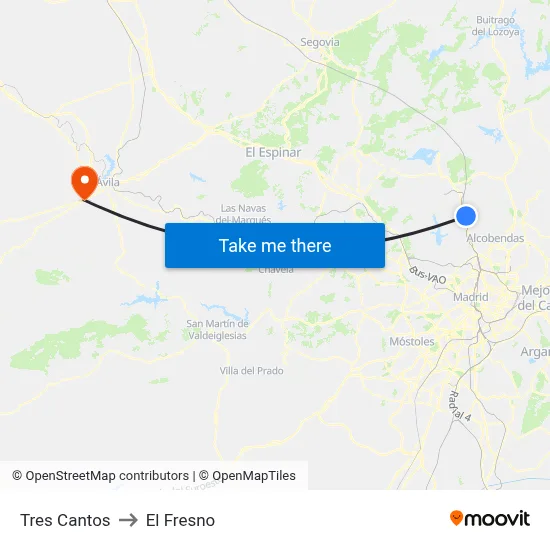 Tres Cantos to El Fresno map