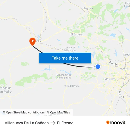 Villanueva De La Cañada to El Fresno map